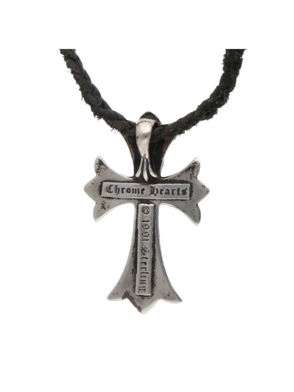 Chrome Hearts CH Crs Sml BC Small CH Cross Boro Chip Vintage Silver Necklace